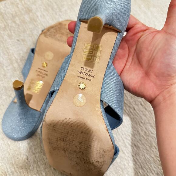 Stuart Weitzman Carmen 75 Slide Sandals in Blue Denim Size 10 - Picture 6 of 7